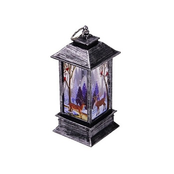 Светящаяся ёлочная игрушка ФОНАРИК - НОВОГОДНИЙ ЛЕС, тёплый белый LED-огонь, 5.2х5.2х13 см, разные м