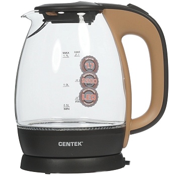 Чайник Centek CT-0056 стекло (бежевый+кофе), 1.7л, 2200Вт, LED-подсветка, боросиликатное стекло