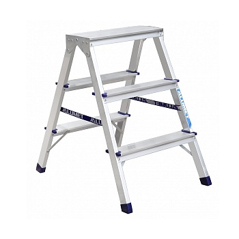 Стремянка двухсторонняя Alumet AD7203, алюминиевая, 2 x 3 ступени, 0,68 м