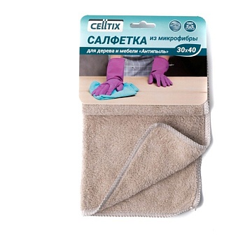 Салфетка из микрофибры 30х40см,ДЛЯ ДЕРЕВА И МЕБЕЛИ,Антипыль,E1M CELLTIX