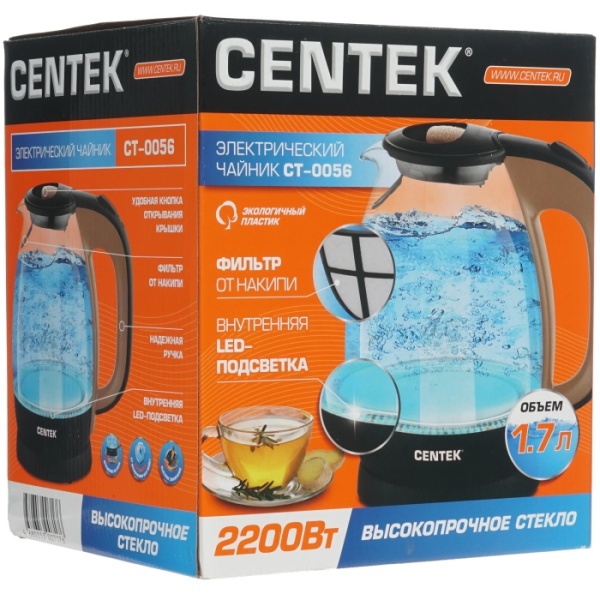 5. Чайник Centek CT-0056 стекло