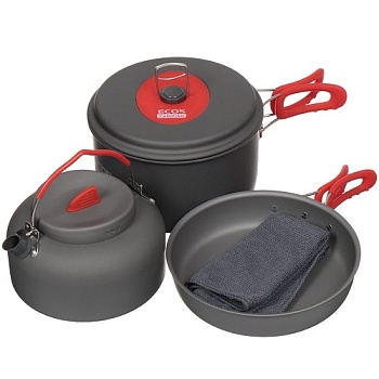 Набор посуды 5пр(котелок с крышкой,сотейник,чайник.тряпочка д/ухода) алюм,нерж сталь,силикон