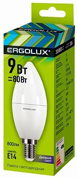 Лампа ERGOLUX диод. LED9 E14 9вт свеча С35 тепл (830)