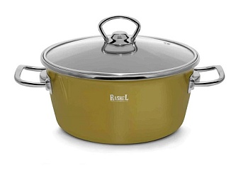 Кастрюля RASHEL Grand R6020 2,6л эмаль, ст.крышка, ручка хром; оливковый, индукция