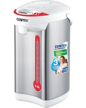 Термопот Centek CT-0082 White (бел), 5л, 750Вт, 3 способа подачи воды, корпус из нержавеющей стали