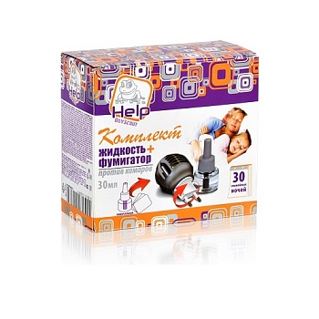 Комплект HELP от КОМАРОВ: фумигатор и жидкость  30 ночей, инсектицидная