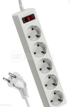 Удлинитель с сетевым фильтром 5х5м с зазем. 10А IP20 2.2кВт ПВС 3х0.75 с выкл. с индикатором сети б