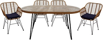 Набор мебели Марсель  арт.WR2719, SC-122T желто-черный,  (4 стула+стол Ø100см, каркас черн, ротанг ж