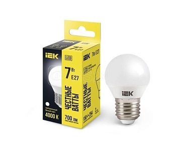 Лампа светодиодная Eco G45 7Вт шар 4000К нейтр. бел. E27 630лм 230-240В IEK