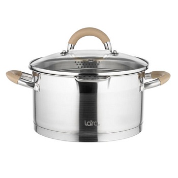 Кастрюля LARA LR02-343  серия <Берлин> 4,4л 22x12см капс.дно, шкала, силик.накл, крыш.-дуршлаг