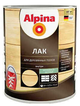 Лак для деревянных полов шелк матовый алкидн-уретановый 0,75 Alpina