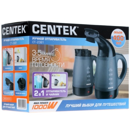5. Отпариватель ручной Centek  CT-2381+ чайник 1000Вт, 400мл, 15г-мин, регулятор мощности