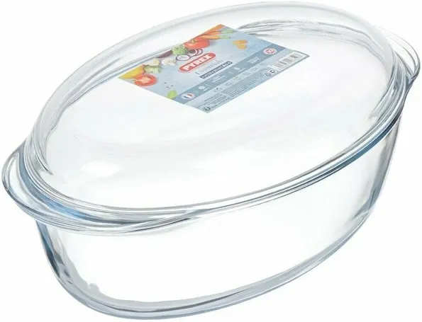 Кастрюля стекло, 4 л, овальная, с крышкой, Pyrex, 459AAST
