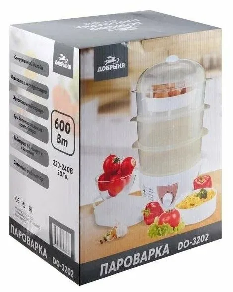 3. Пароварка Добрыня DO-3202 600Вт, 3 чаши